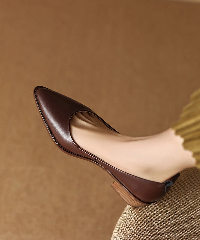 Beautiful Chunky Heel Beige Cowhide Leather Pointed Toe AP1027 High Heels Bride