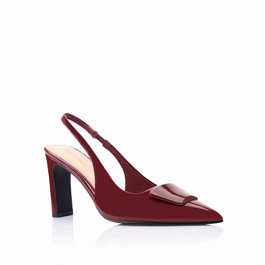 Garters And High Heels Konga Slingback Block Heels - Wine Patent