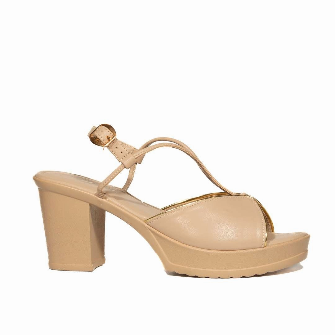 High Heel Mules Open Toe Beige Peep-Toe Block Heels