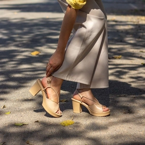 High Heel Sneakers Song Lyrics Beige Peep-Toe Block Heels