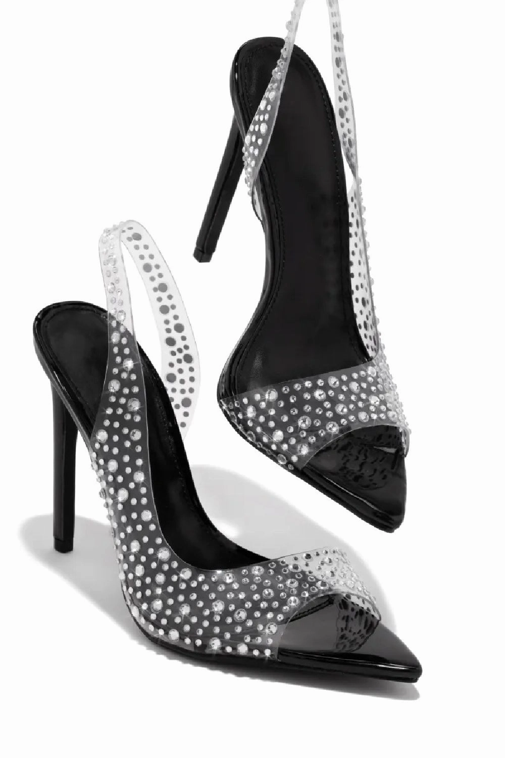 Black Embellished Slingback Sandal High Heels High Heel Rain Boots