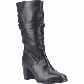 Black Leather Cosima Ruched Boots Saddler Knee High Boot