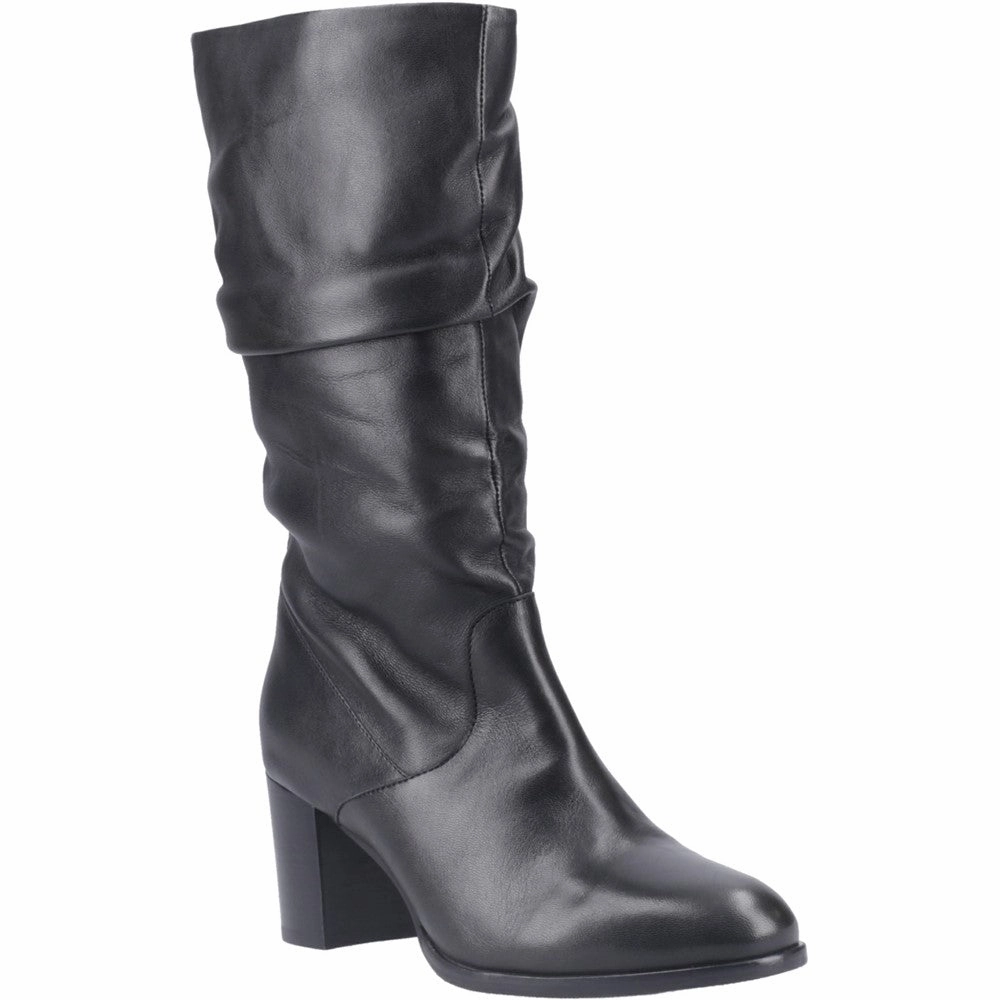 Wide Calf Knee High Boots Platform Black Leather Cosima Ruched Boots