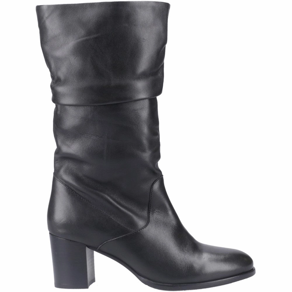 Black Leather Cosima Ruched Boots Over The Knee Thigh High Boots Wide Calf