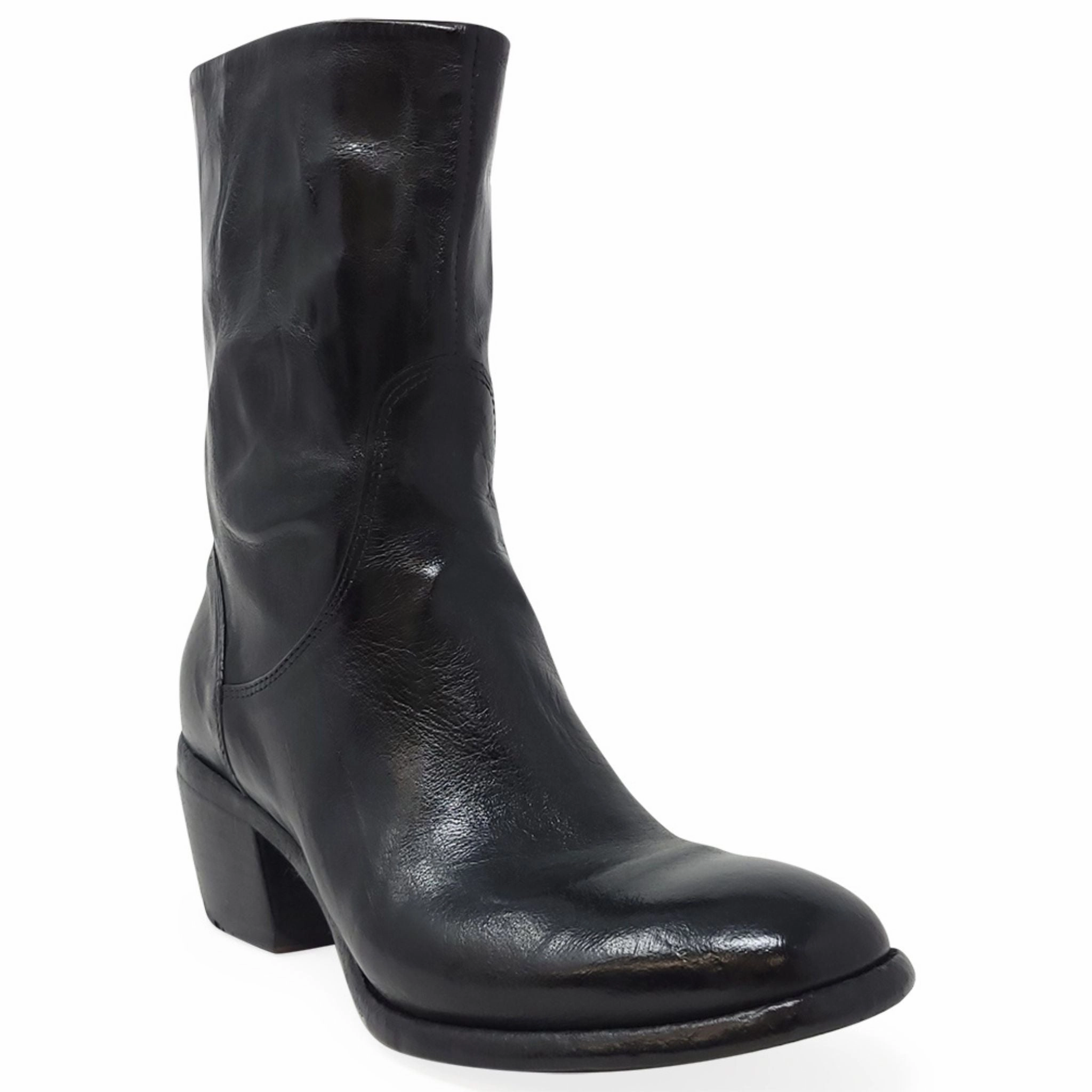 Fishscale Boots Black Leather Mid Calf Boot