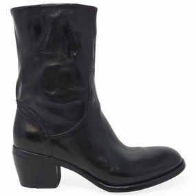 Cream Leather Boots Black Leather Mid Calf Boot