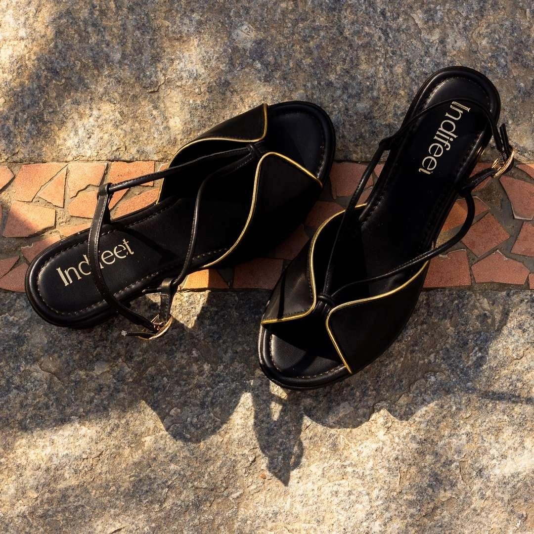 Wearing High Heels Black Peep-Toe Block Heels