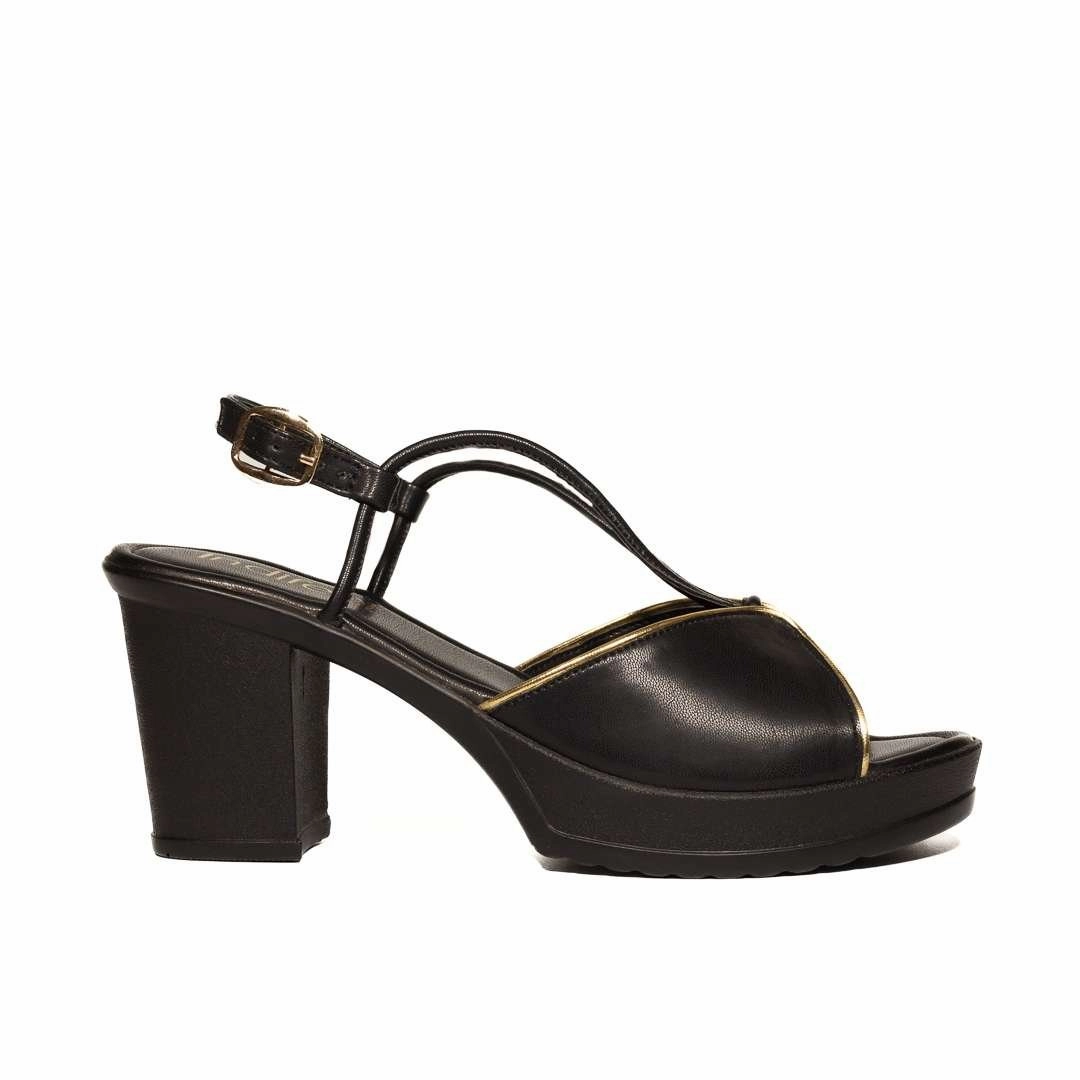 Comfort High Heel Sandals Black Peep-Toe Block Heels