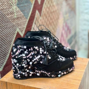 Black Sequin Sneaker wedges - Customized Wedding Shoes | Tiesta Good New Climbing Shoes