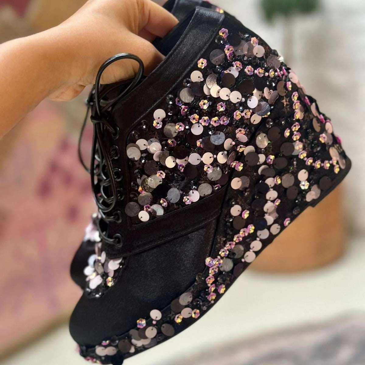 Evolv Royale Climbing Shoes Review Black Sequin Sneaker wedges - Customized Wedding Shoes | Tiesta