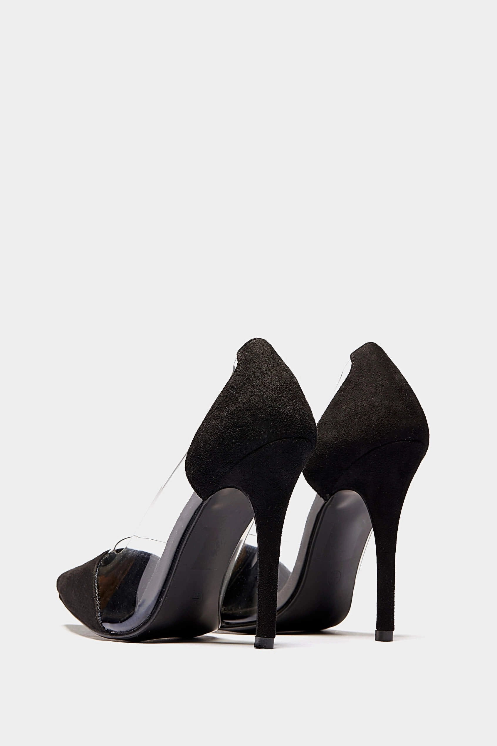 Black Suede See Through Pvc Court Heels High Heeled Shoe