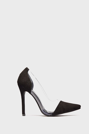 Ankle Wrap High Heels Black Suede See Through Pvc Court Heels