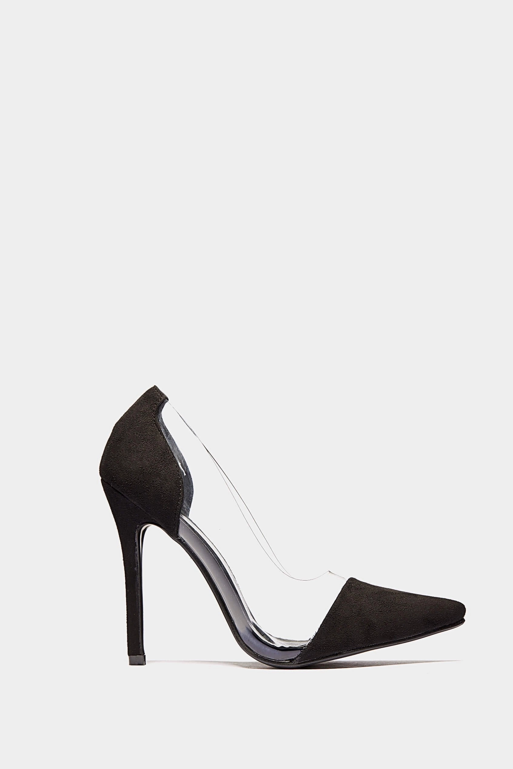 Two Strap High Heels Black Suede See Through Pvc Court Heels