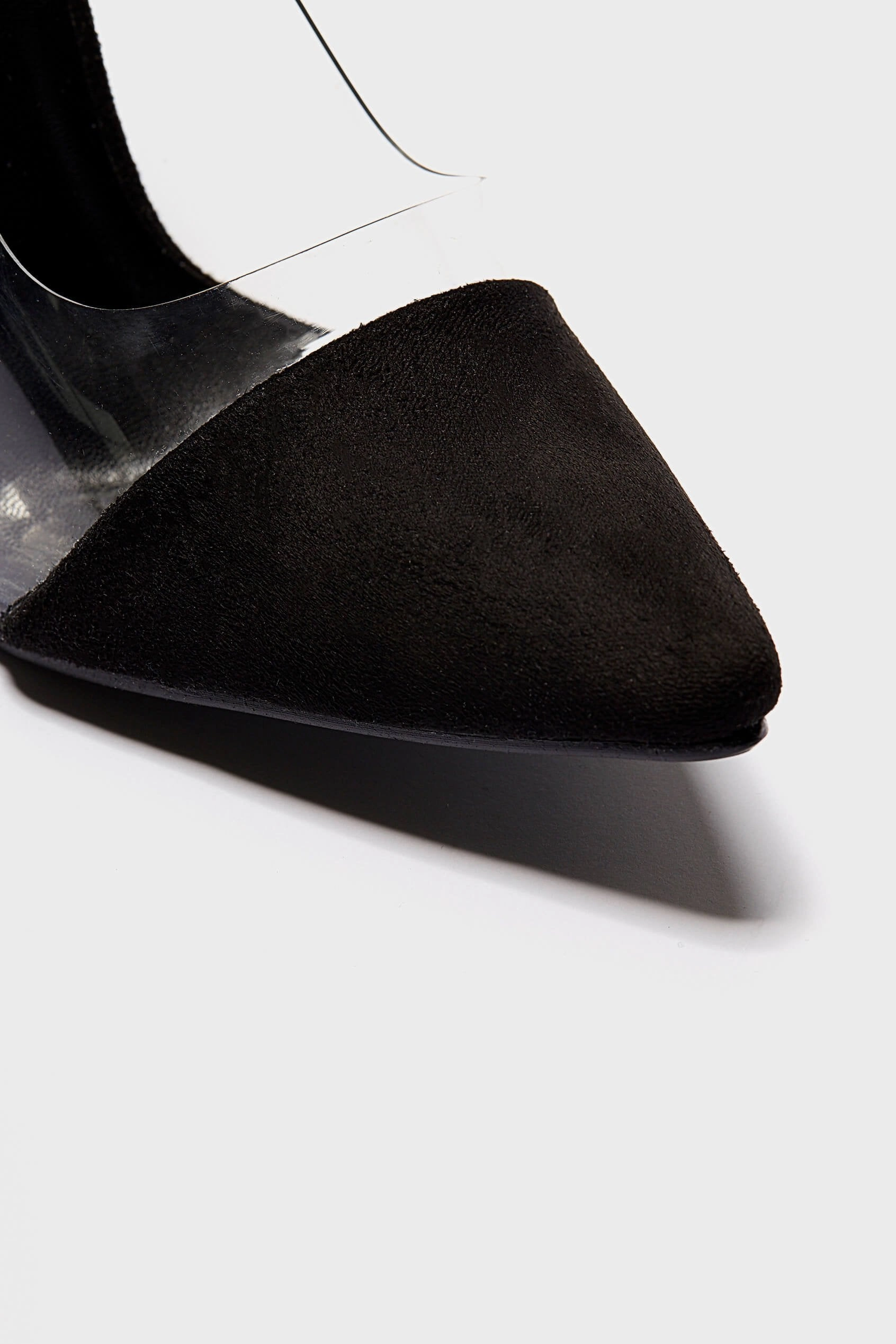 High Heel Sock Boot Black Suede See Through Pvc Court Heels