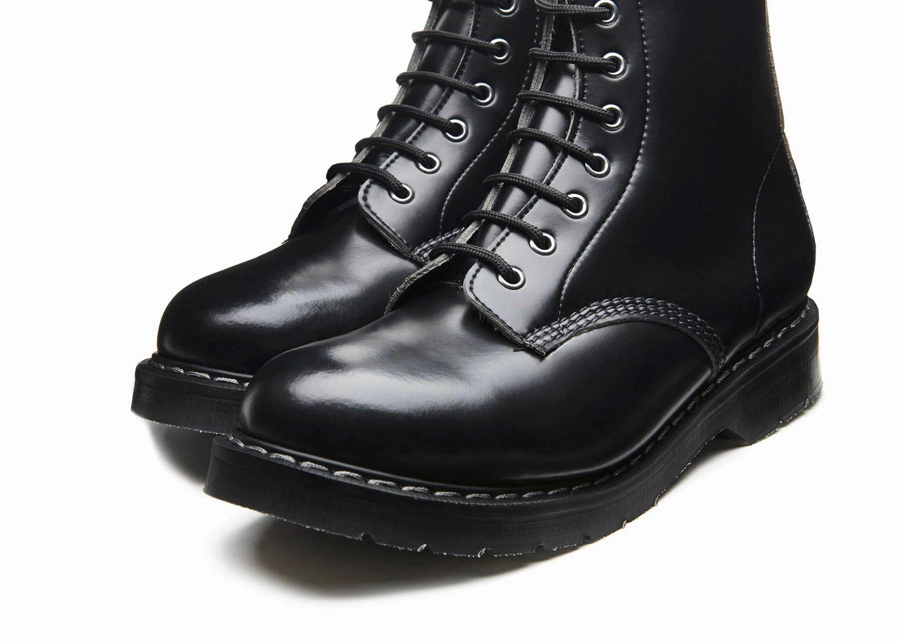 Black Vegan Hi-Shine 8 Eye Derby Boot Lace Up Hiking Shoe