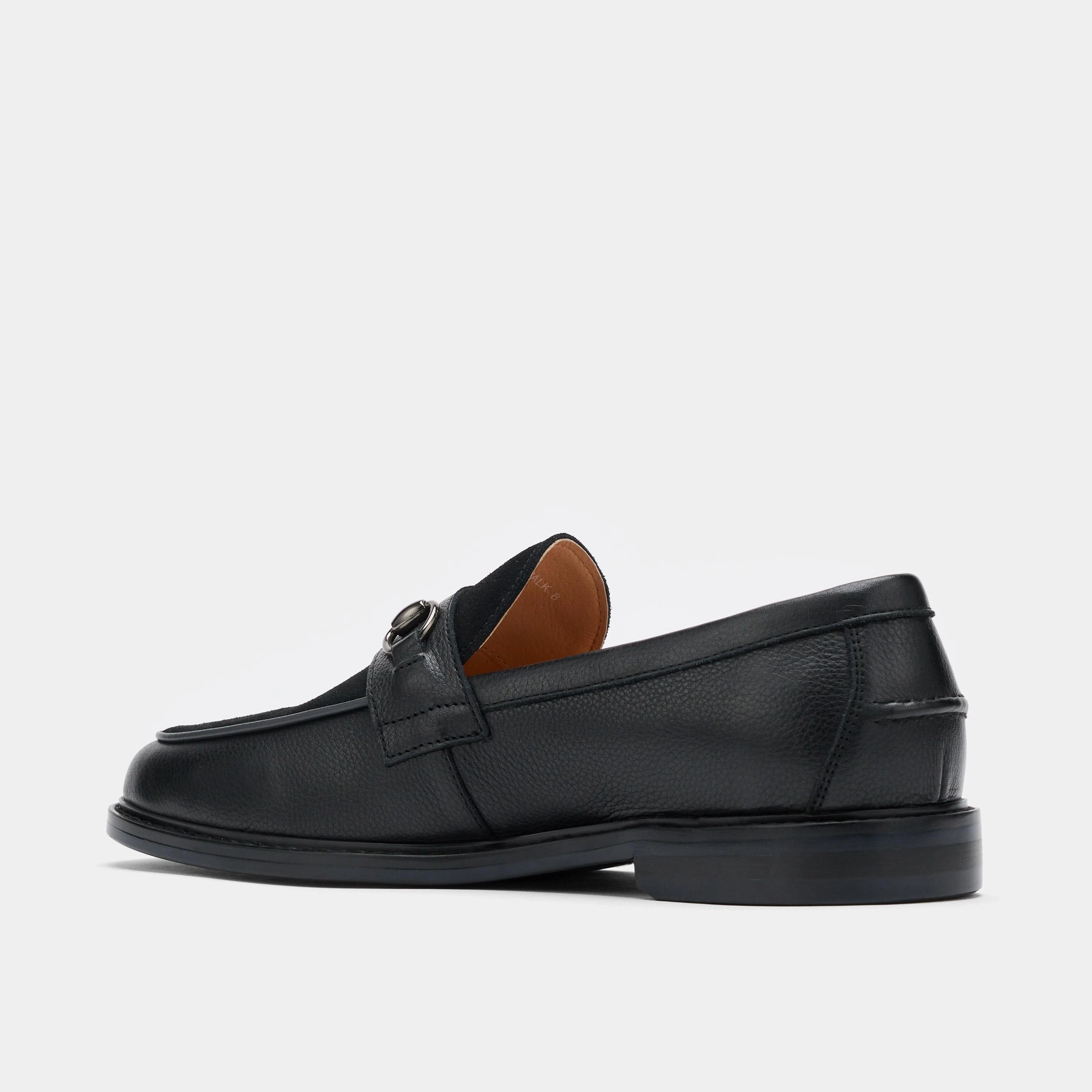 London Loafers Boardwalk Black Pebble Leather Horse-Bit Loafers