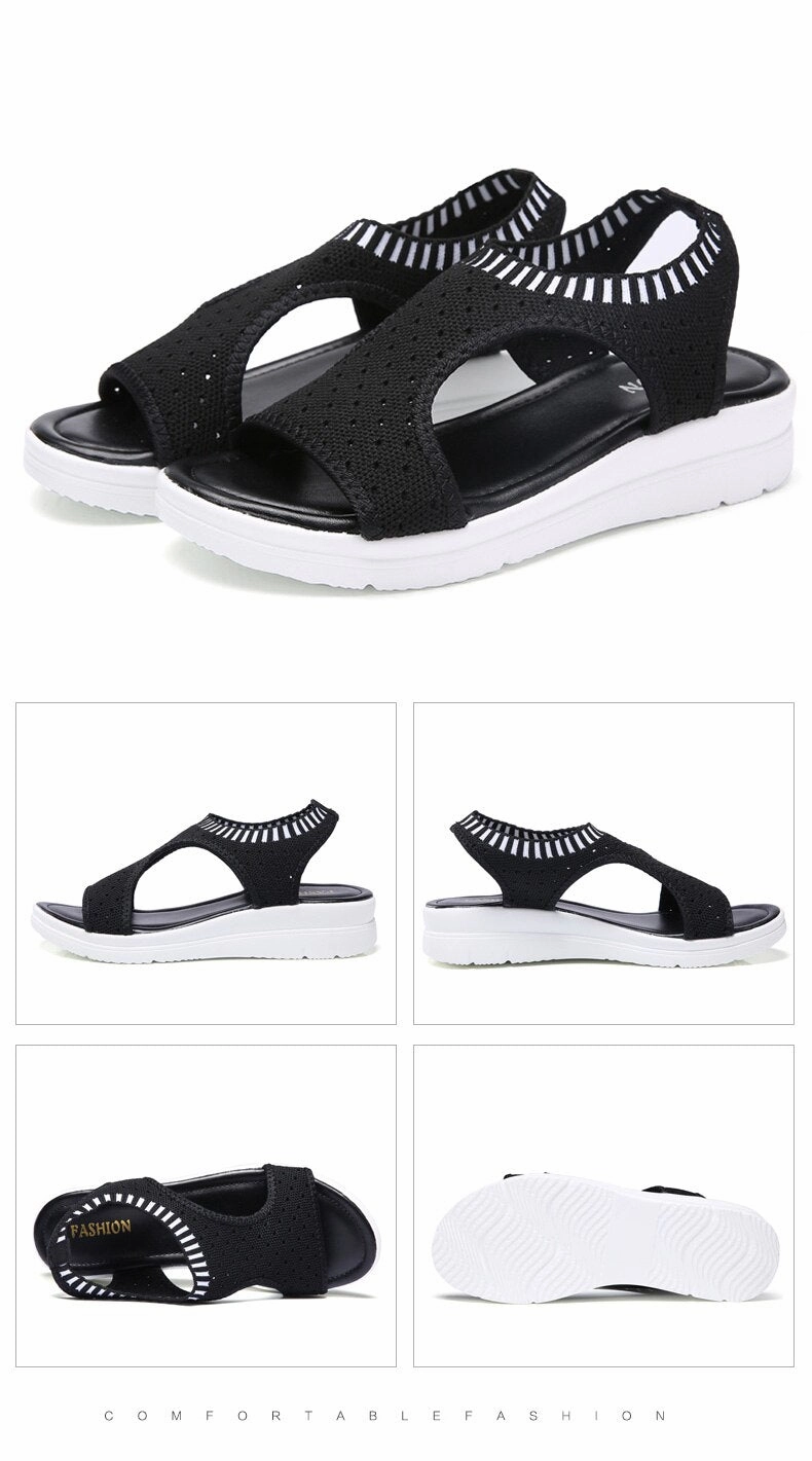 Toe Wedges Women Summer Breathable Knitting Sandals Jeans And High Heel Boots