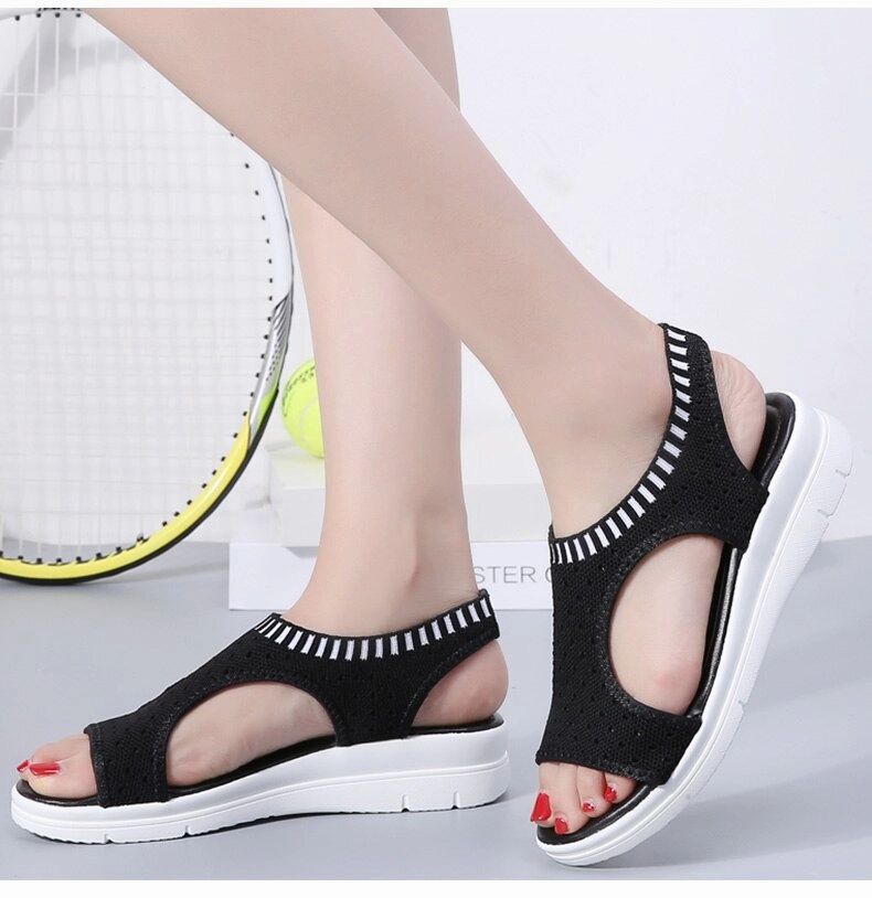 Toe Wedges Women Summer Breathable Knitting Sandals Tap High Heels
