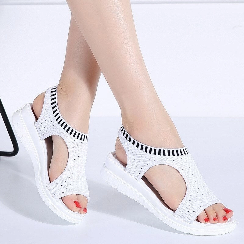 High Heel Bdsm Toe Wedges Women Summer Breathable Knitting Sandals