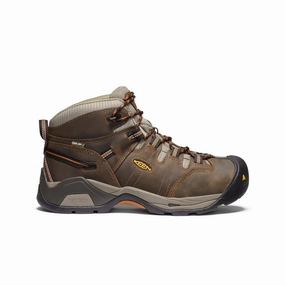 Men's Detroit XT Waterproof Boot (Soft Toe)  |  Black Olive/Leather Brown Keen Ridge Flex Mid Waterproof Hiking Boots