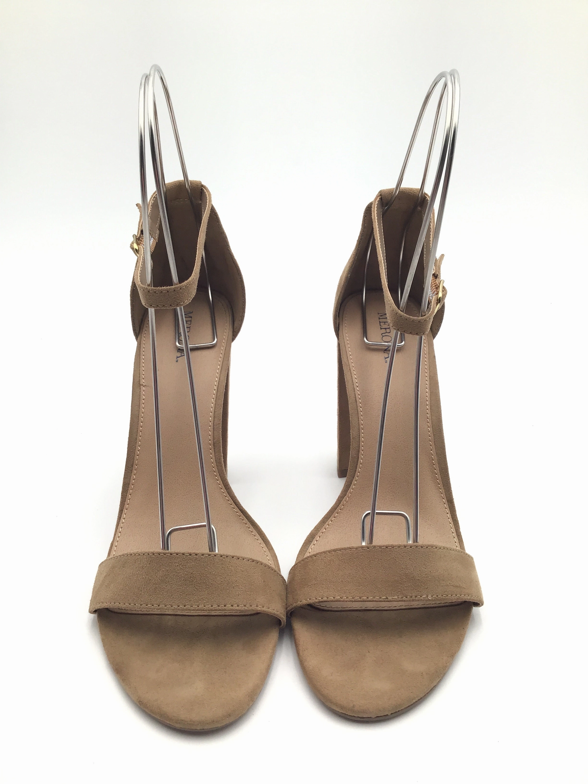 High Heel Toes Sandals Heels Stiletto By Merona In Tan, Size: 10