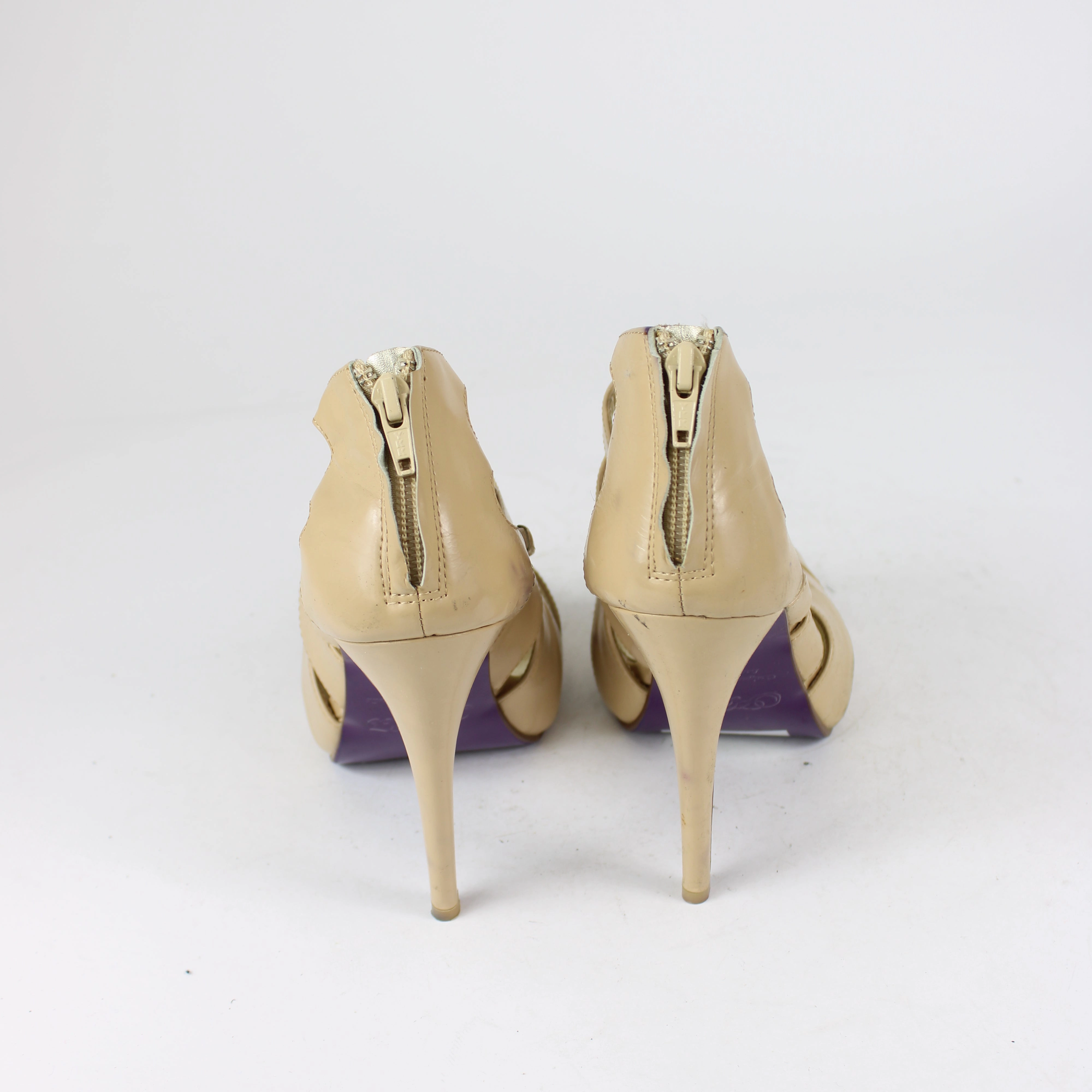 PeepToe Beige High Heels Stacked High Heel Shoes