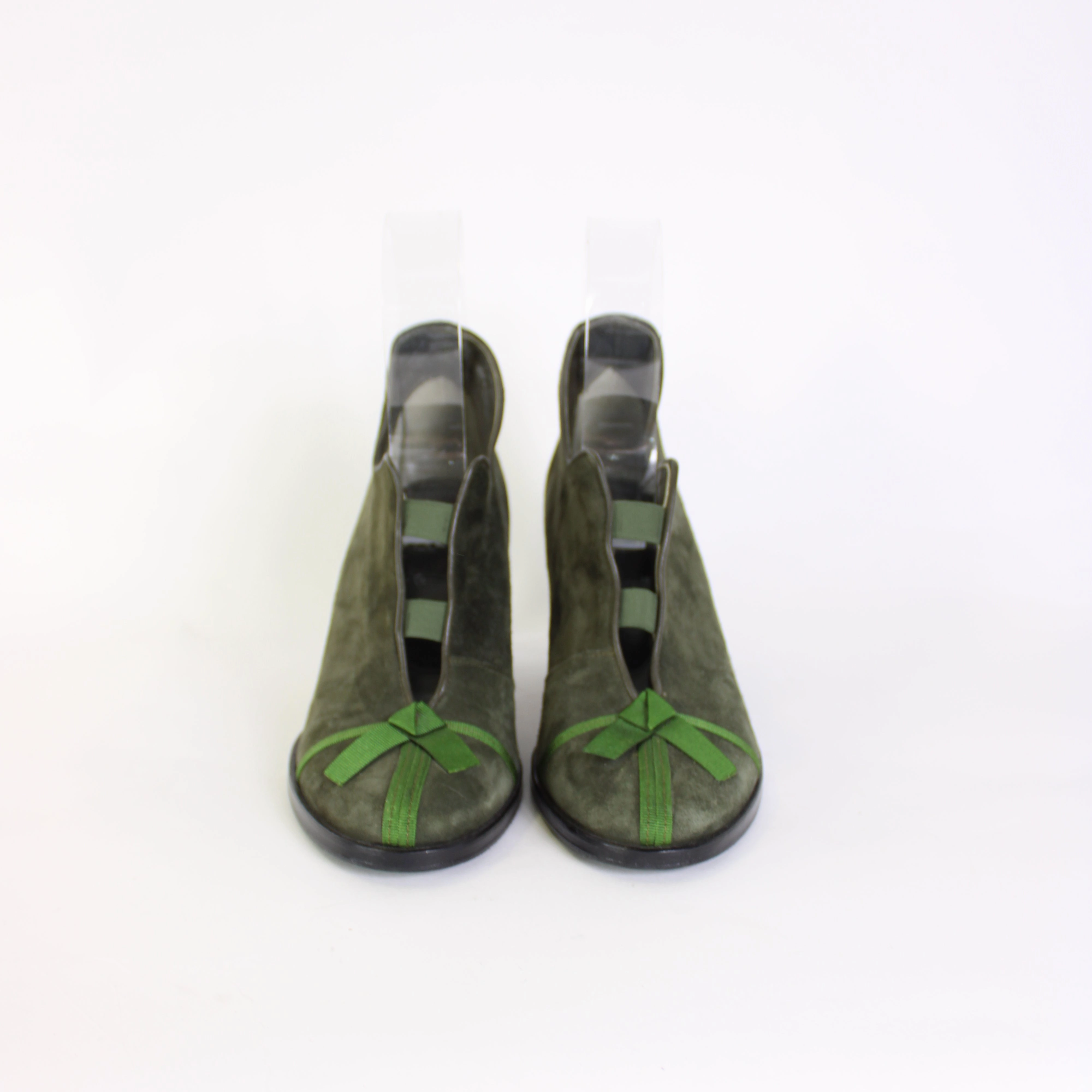 Wall London Green Suede Heels Wooden Platform High Heels