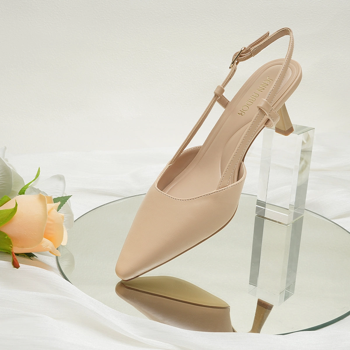 Thigh High Socks With Heels JENN ARDOR Slingback Kitten Heels for Women  2.36" Pointed Toe Dress Pumps with Buckle Strap