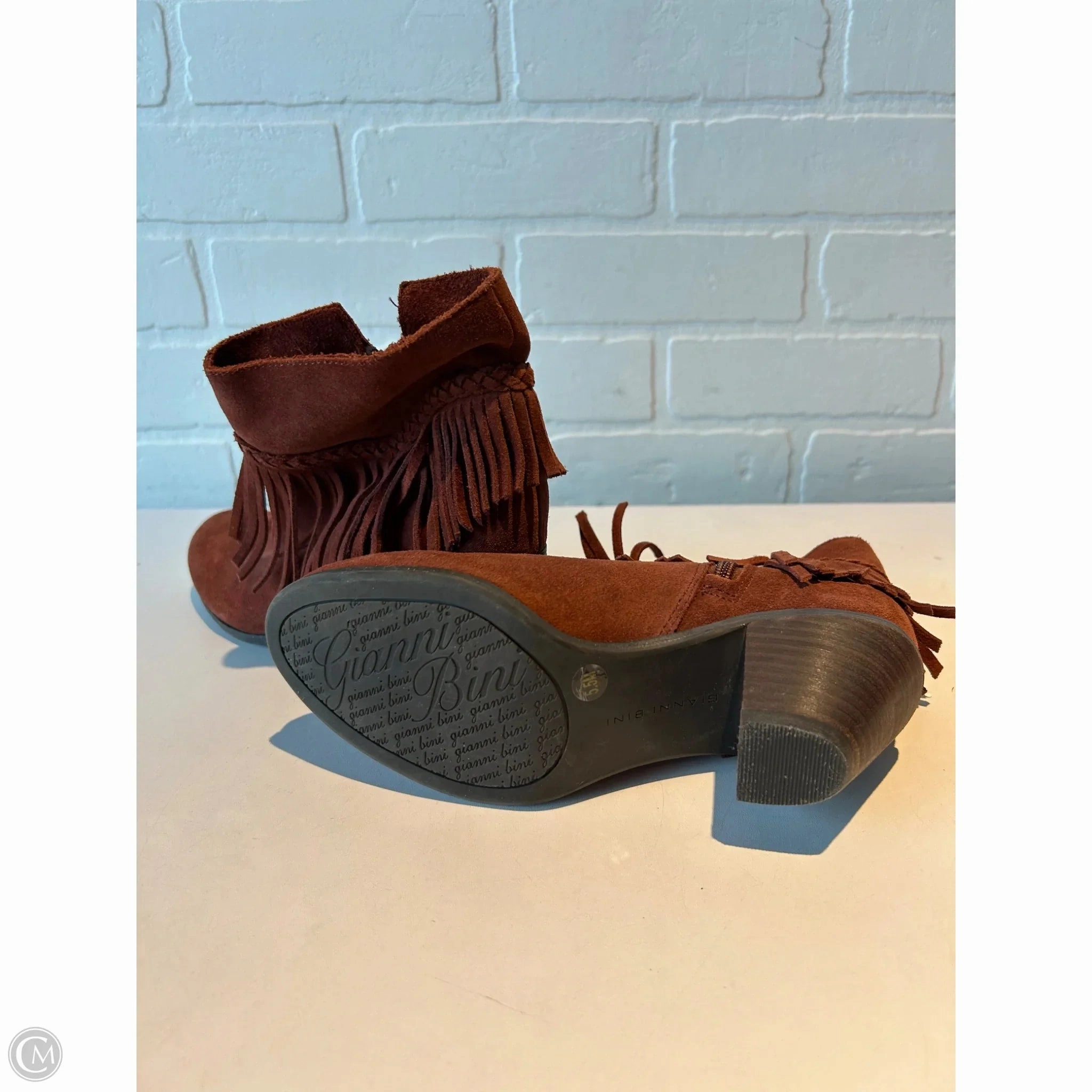 Boots Ankle Heels By Gianni Bini In Brown, Size: 5.5 High Heels Shoes 15cm