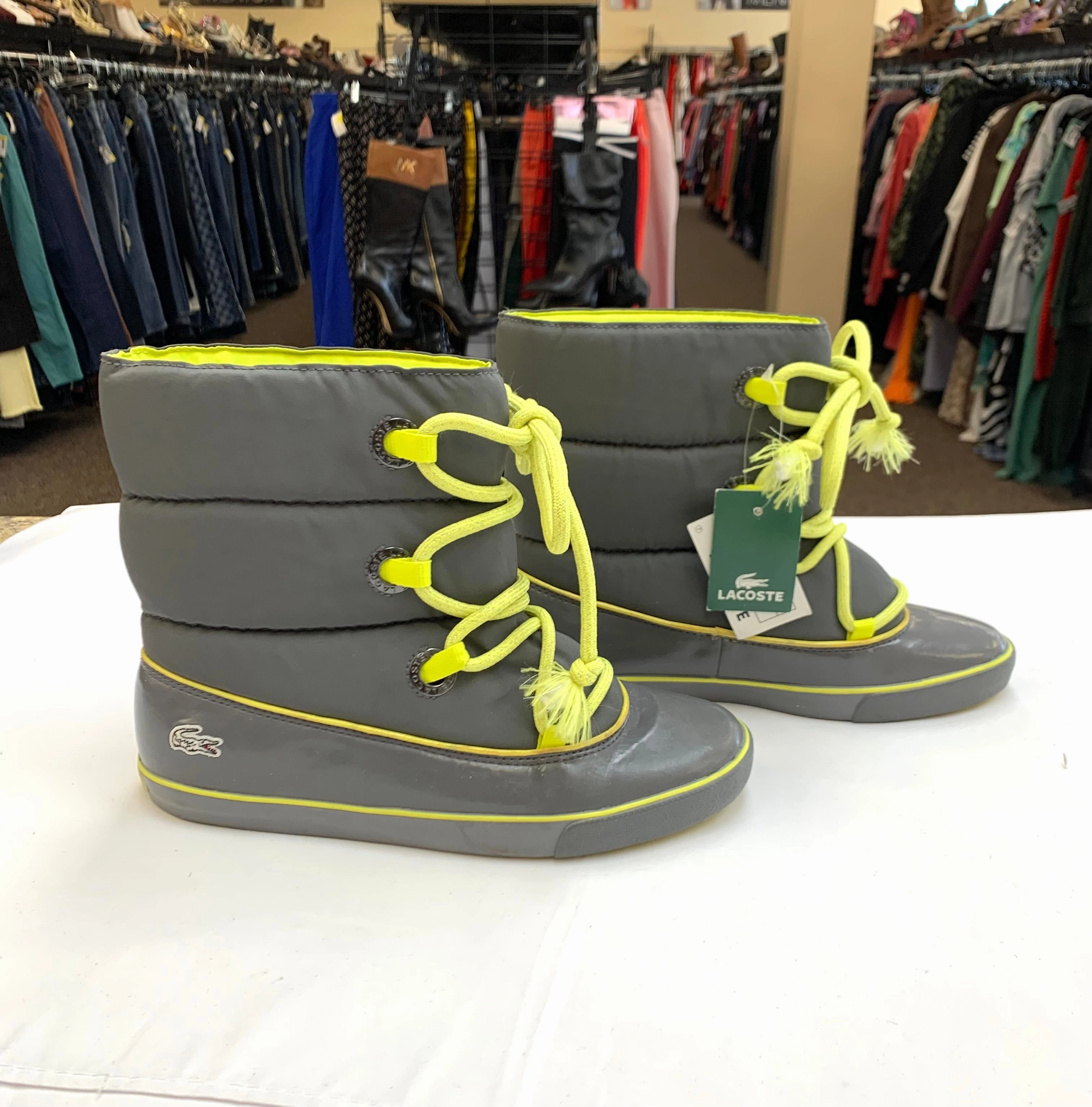 Boots Mid-calf Flats By Lacoste In Green & Grey, Size: 7 Gore Tex Hiking Boots