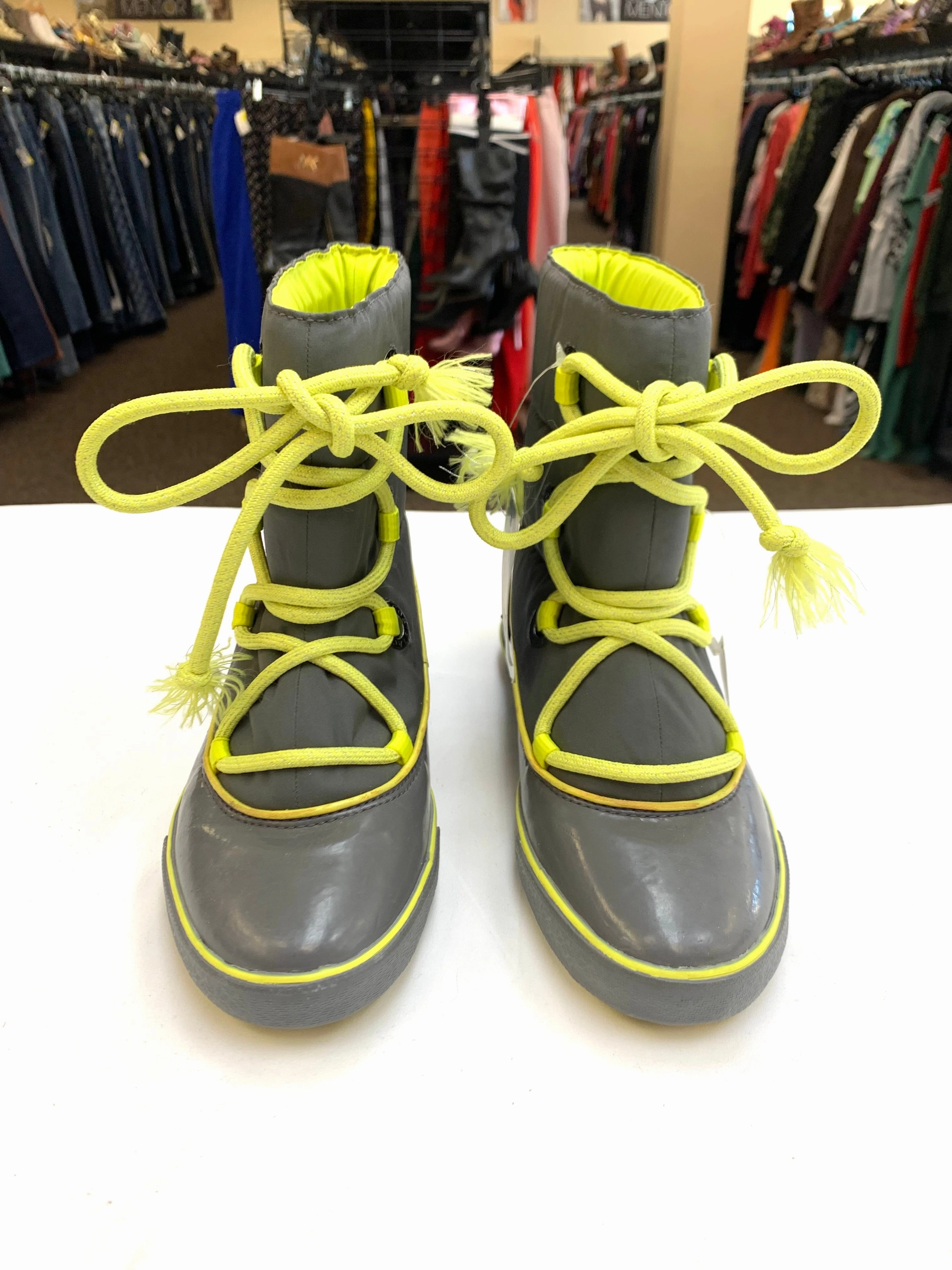 Boots Mid-calf Flats By Lacoste In Green & Grey, Size: 7 Platform Boots Near Me