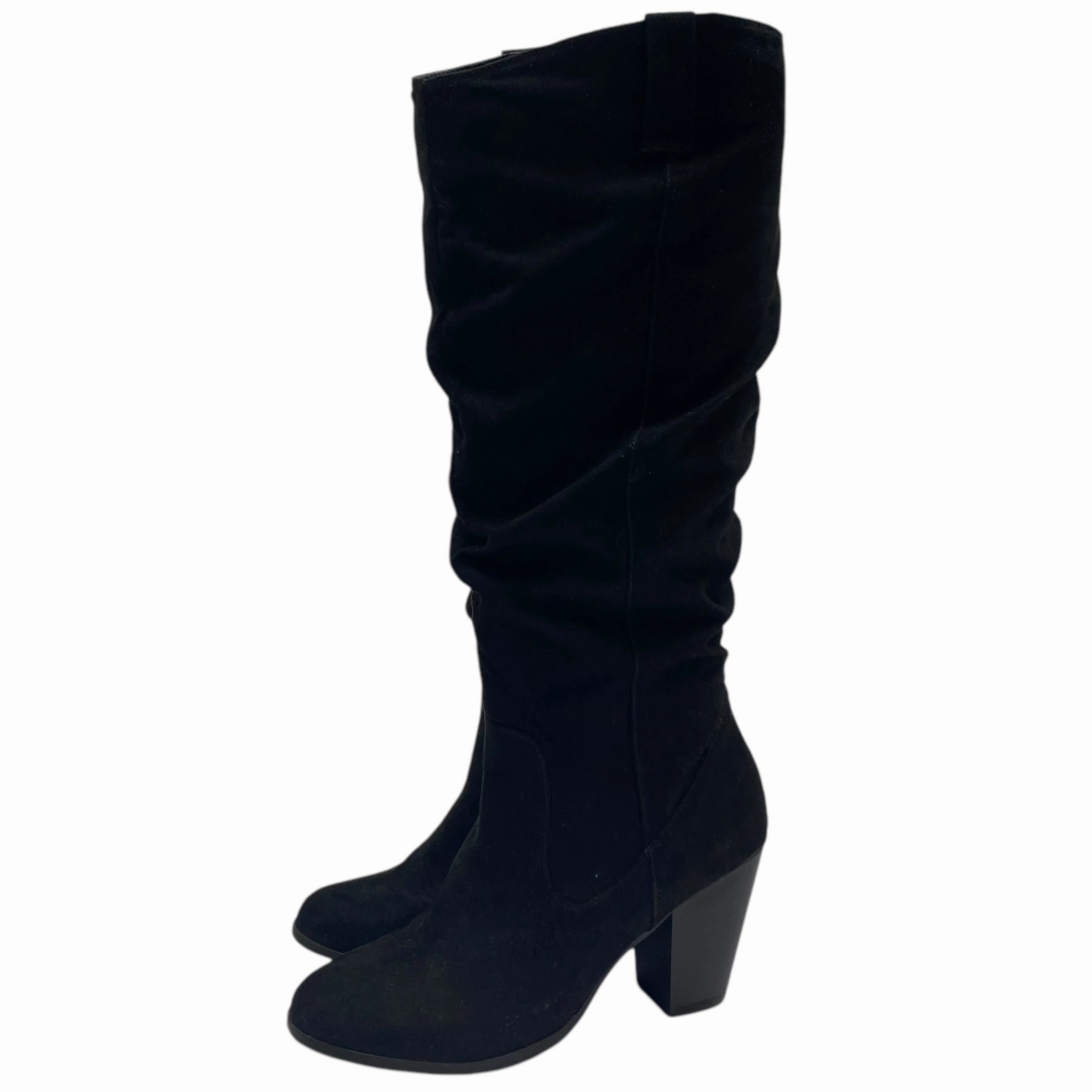 Knee High Suede Boots Low Heel Boots Mid-calf Heels By Rampage In Black, Size: 6.5
