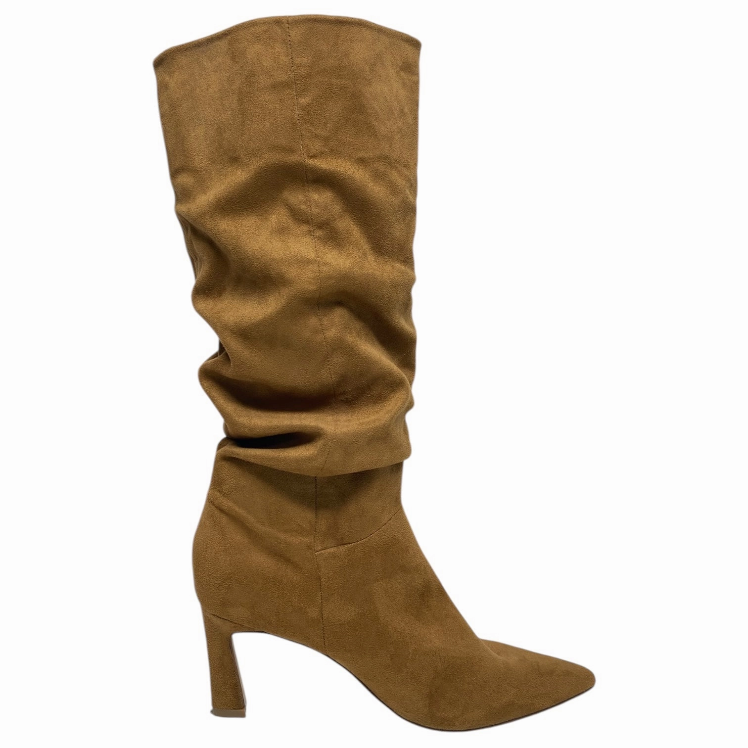 Boots Mid-calf Heels By Shoedazzle In Brown, Size: 9.5 Metallic High Heels