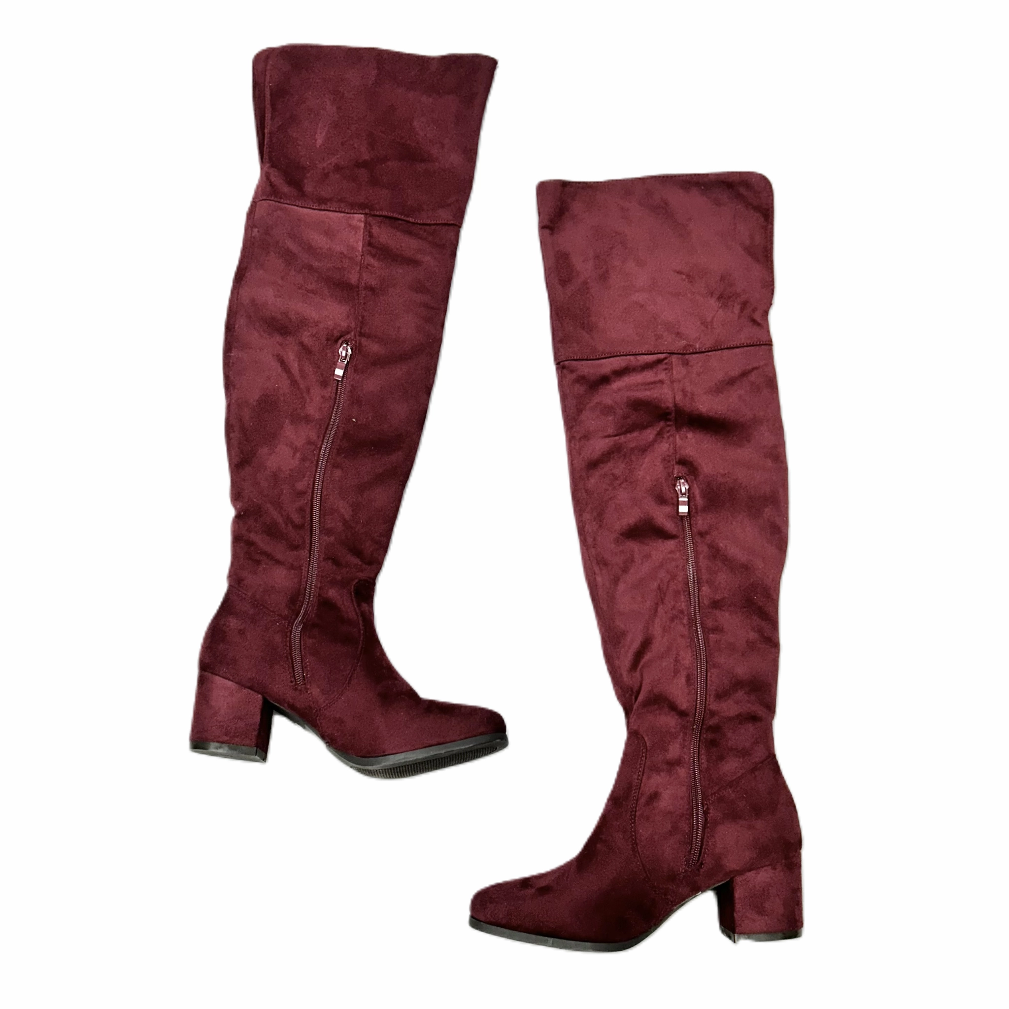 Handmade Boots Boots Over-the-knee Heels By Nature Breeze In Maroon, Size: 6.5