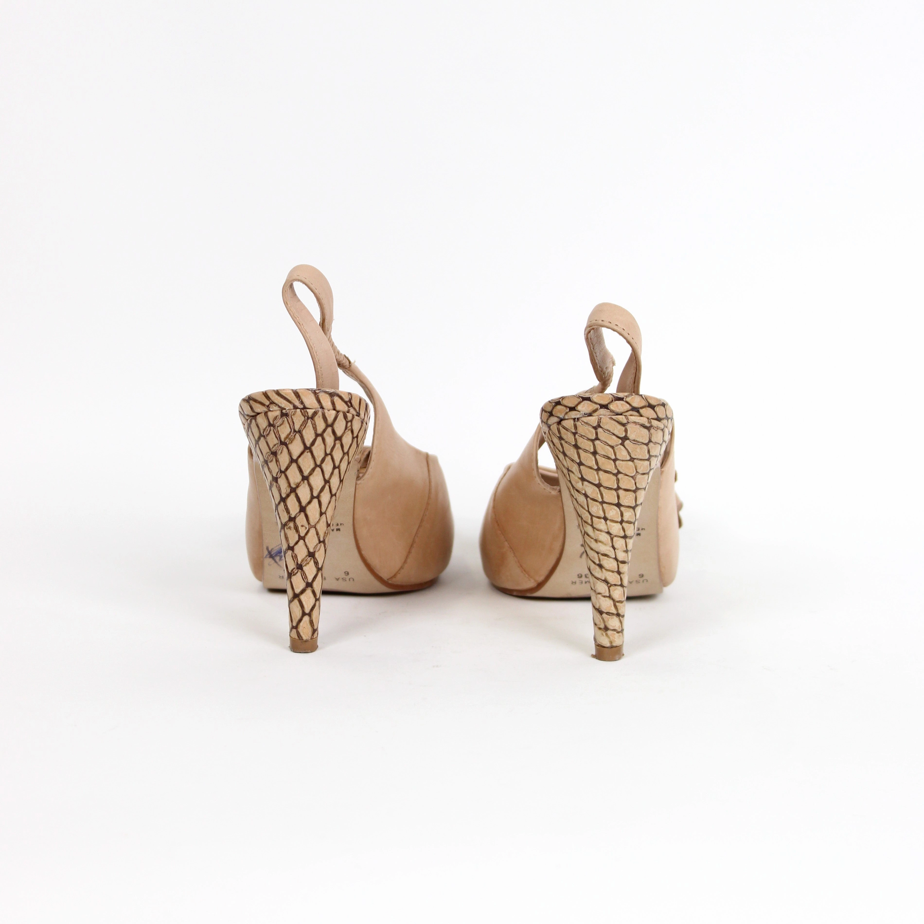 Brazilio Beige Slingback Heels Suede Chunky Heels