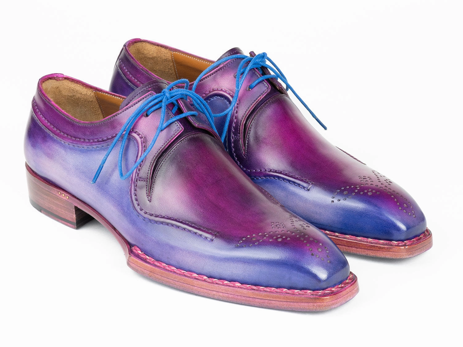 Tyrolean Derby Shoes Paul Parkman Men's Hand-Welted Blue and Purple Leather Derby Shoes (ID#326G19)