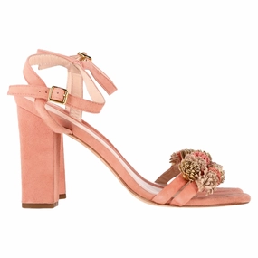 Leather Knee High Boots Loeffler Randall Tassel-Embellished Sandal Heels in Peach Suede