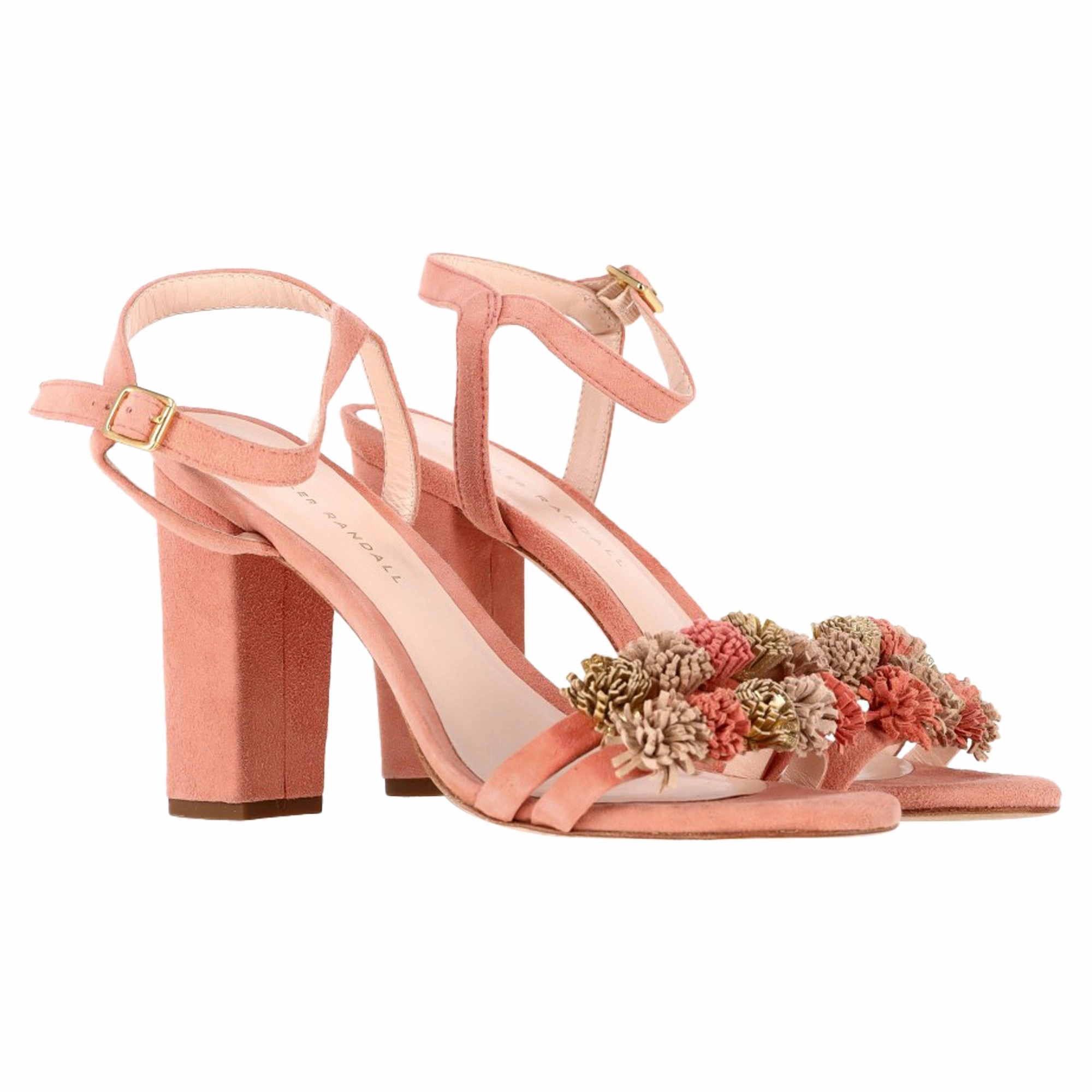 High Heel Shoe Bathtub Loeffler Randall Tassel-Embellished Sandal Heels in Peach Suede
