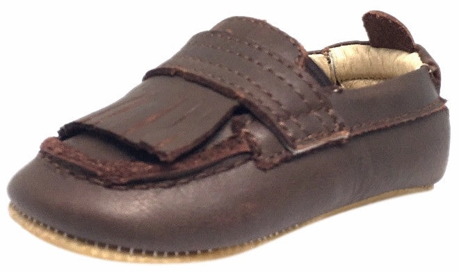Old Soles Boy's and Girl's Distressed Brown Leather Bambini Domain Tassel Fringe Loafer Crib Walker Baby Shoe Resole Climbing Shoes New England