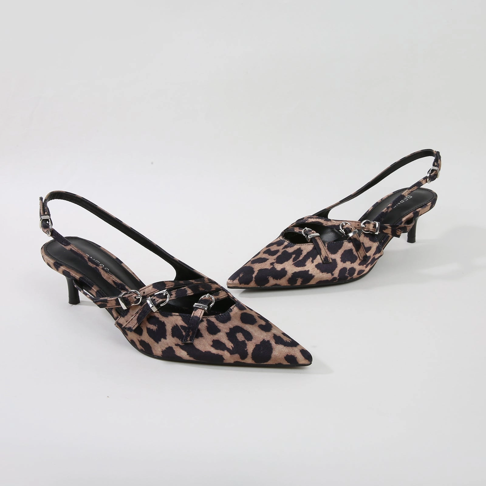Walking-in-high-heels Calista Leopard Print Buckle Straps Slingback Kitten Heels