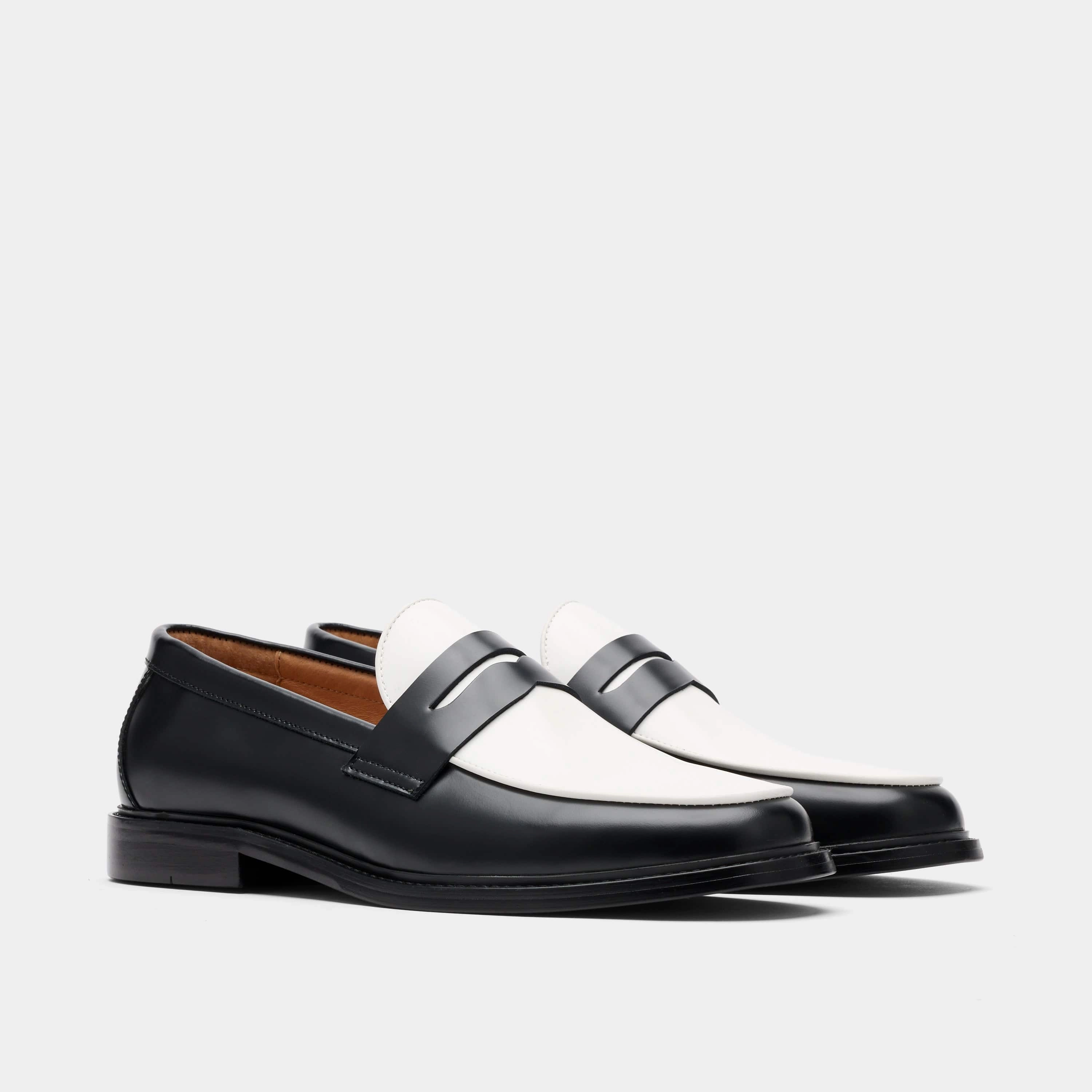 Calum Black/White Calf Leather Penny Loafers Factory Loafers