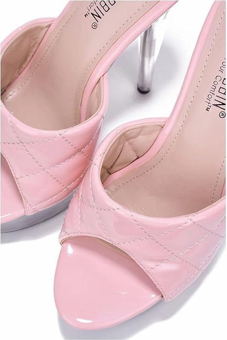 Cape Robbin Women's Hainey Clear Slip-On Platform Heels Denim High Heel Shoes