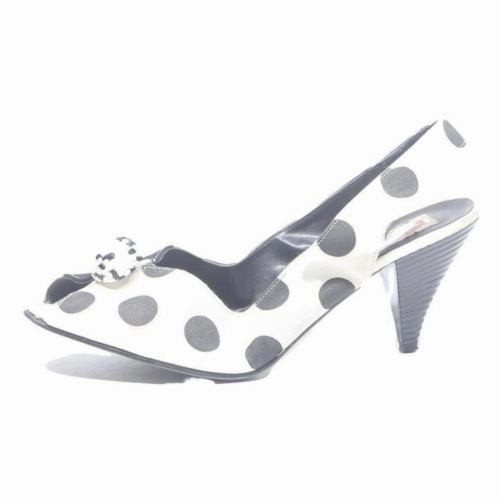 High Heels Wedges Sandals CARINA Womens Polka Dot Slingback Peep Toe Heels Black & White Polyester UK 7