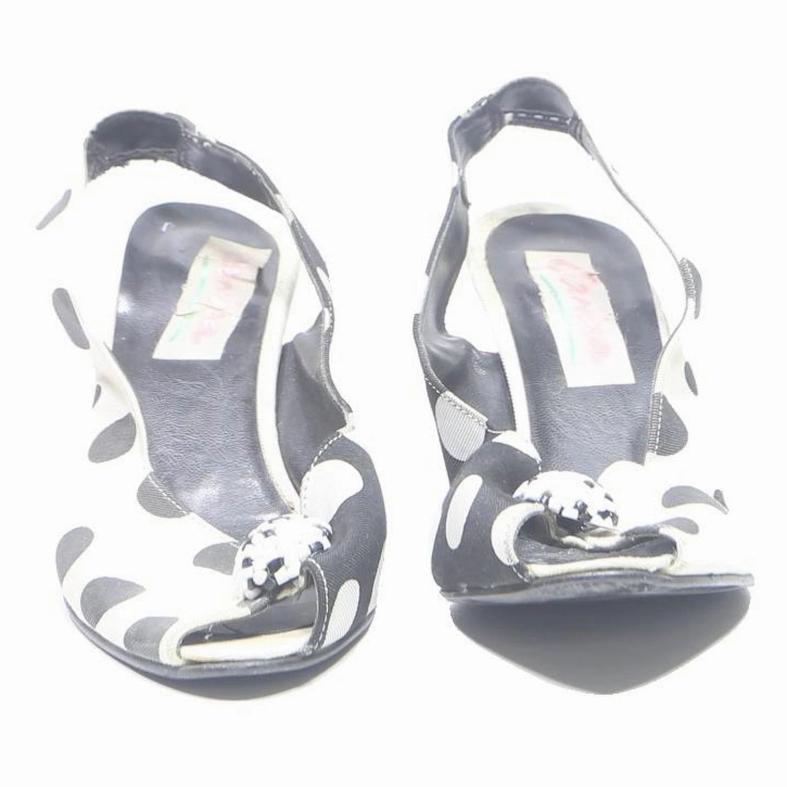High Heel Sneaker CARINA Womens Polka Dot Slingback Peep Toe Heels Black & White Polyester UK 7