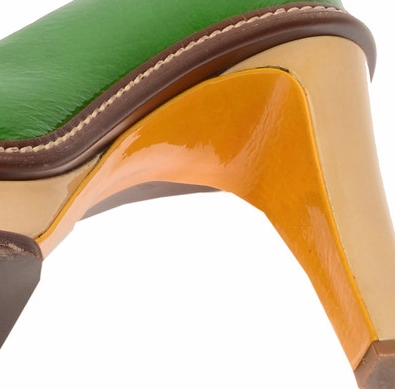 2 Inch High Heel Shoes Celine - Green Patent Leather and Beige Platform Heel - IT 38