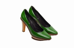 Back Heels Celine - Green Patent Leather and Beige Platform Heel - IT 38