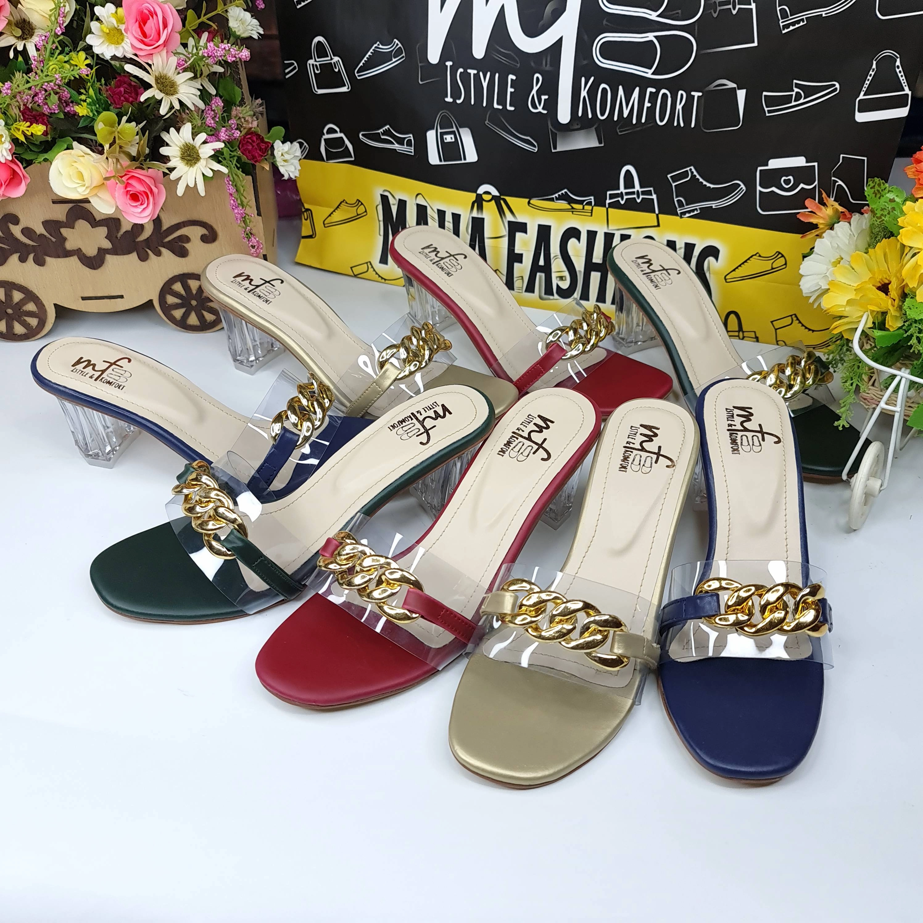 Foot High Heels Chain Slipper With Transparent Heels