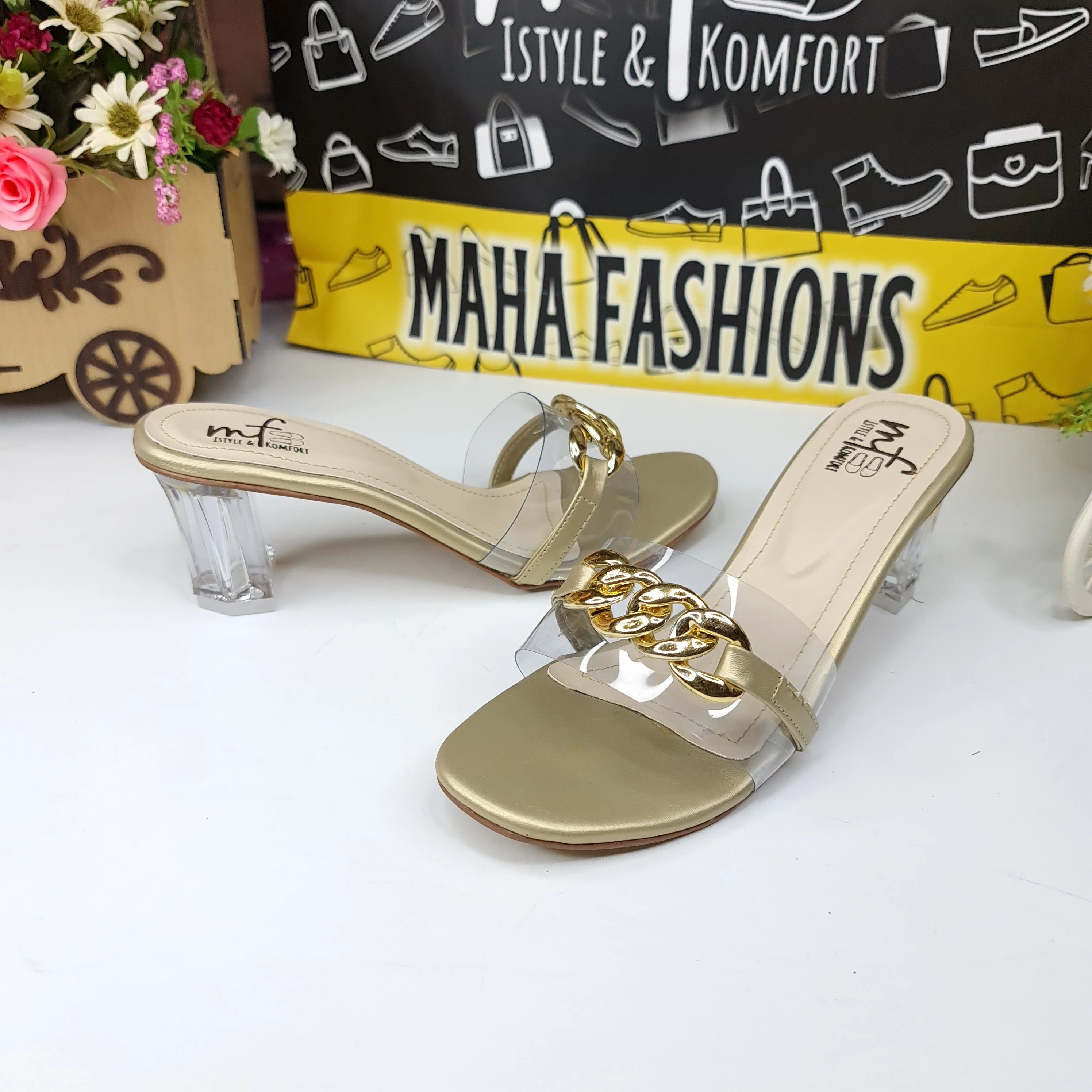 Chain Slipper With Transparent Heels 5 Inch High Heels