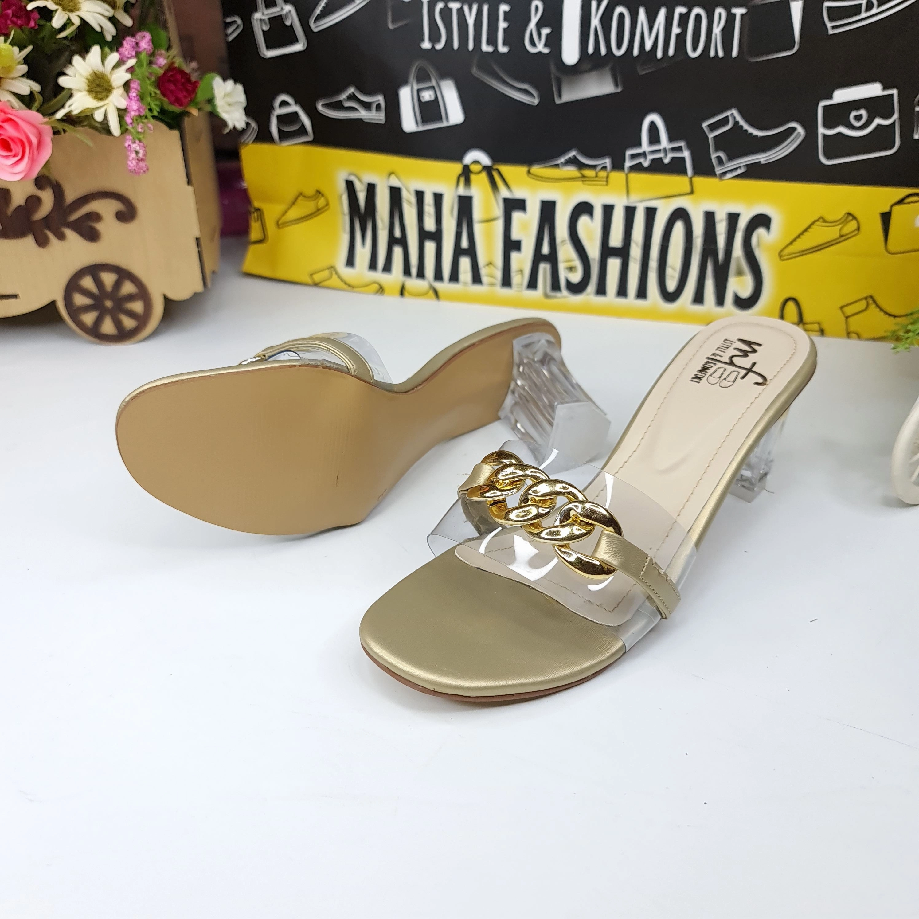 High Heels Fuck Chain Slipper With Transparent Heels