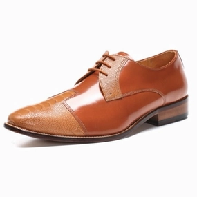 Charlie Leather Derby Style Men's Dress Shoes - Tan and Black Color Side Lace Up Shoes